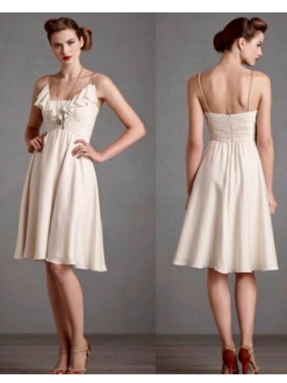 Anthropologie BHLDN Quillaree Silk Couplet Dress In Ivory Size US 0